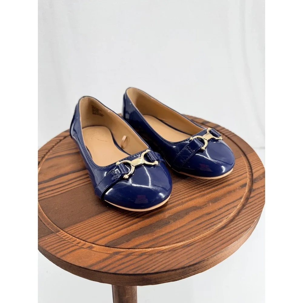 Janie and Jack Patent Leather Horse Bit Flats Girls Toddler Size‎ 10 Blue Gold